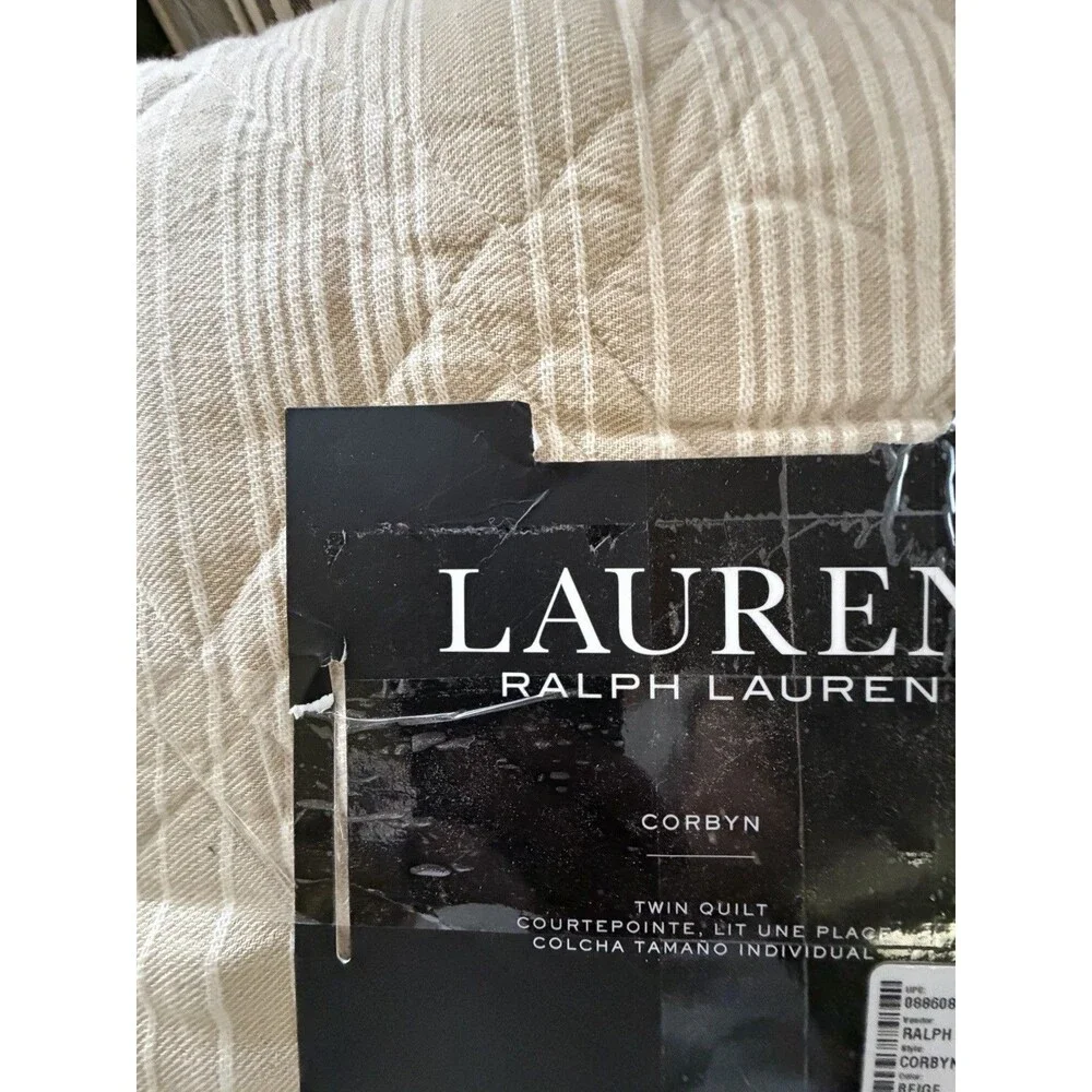 RALPH LAUREN CORBYN Quilt TWIN QUILT BEIGE NEW RARE